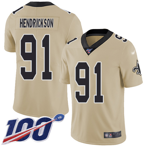 Men New Orleans Saints Limited Gold Trey Hendrickson Jersey NFL Football #91 100th Season Inverted Legend Jersey